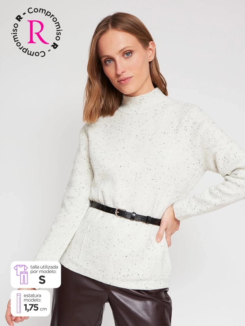 CARDIGAN MUJER CACHAREL LANA CUELLO ALTO - 1