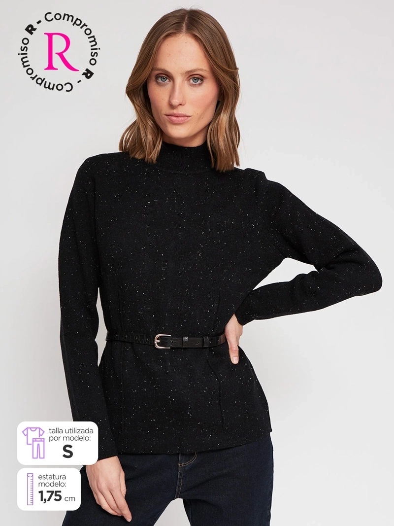CARDIGAN MUJER CACHAREL LANA CUELLO ALTO - 1