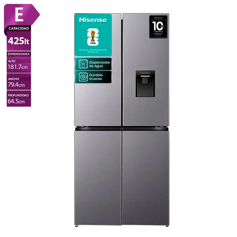 REFRIGERADOR FRENCH DOOR HISENSE RQ5P431NMDA 425L NO FROST GRIS