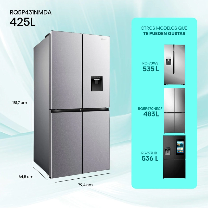 REFRIGERADOR FRENCH DOOR HISENSE RQ5P431NMDA 425L NO FROST GRIS - 3