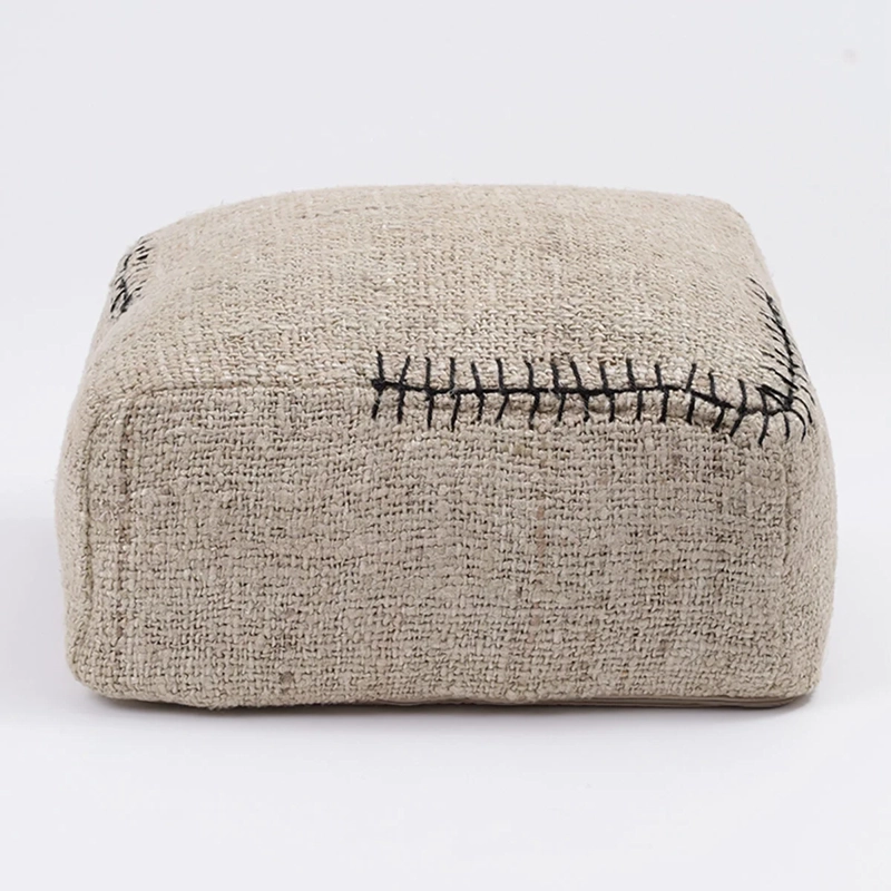 PUFF MAISON LINETT FRANJA NEGRA 50X50 CM BEIGE - 1