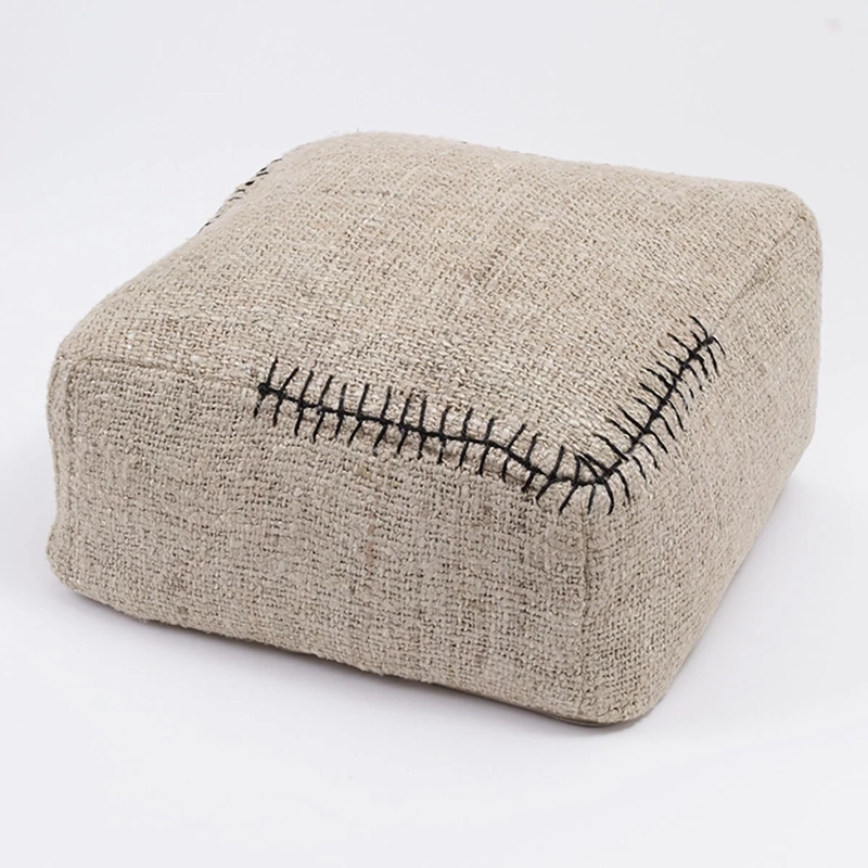 PUFF MAISON LINETT FRANJA NEGRA 50X50 CM BEIGE - 2