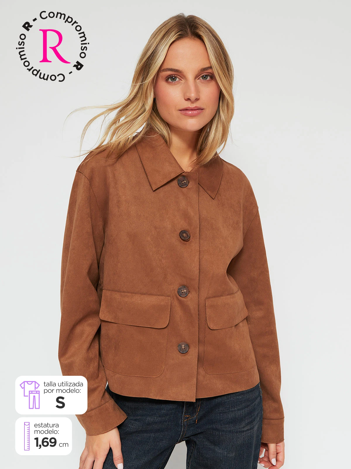 CHAQUETA MUJER INDEX CORTA EFECTO PIEL GAMUZA - 1