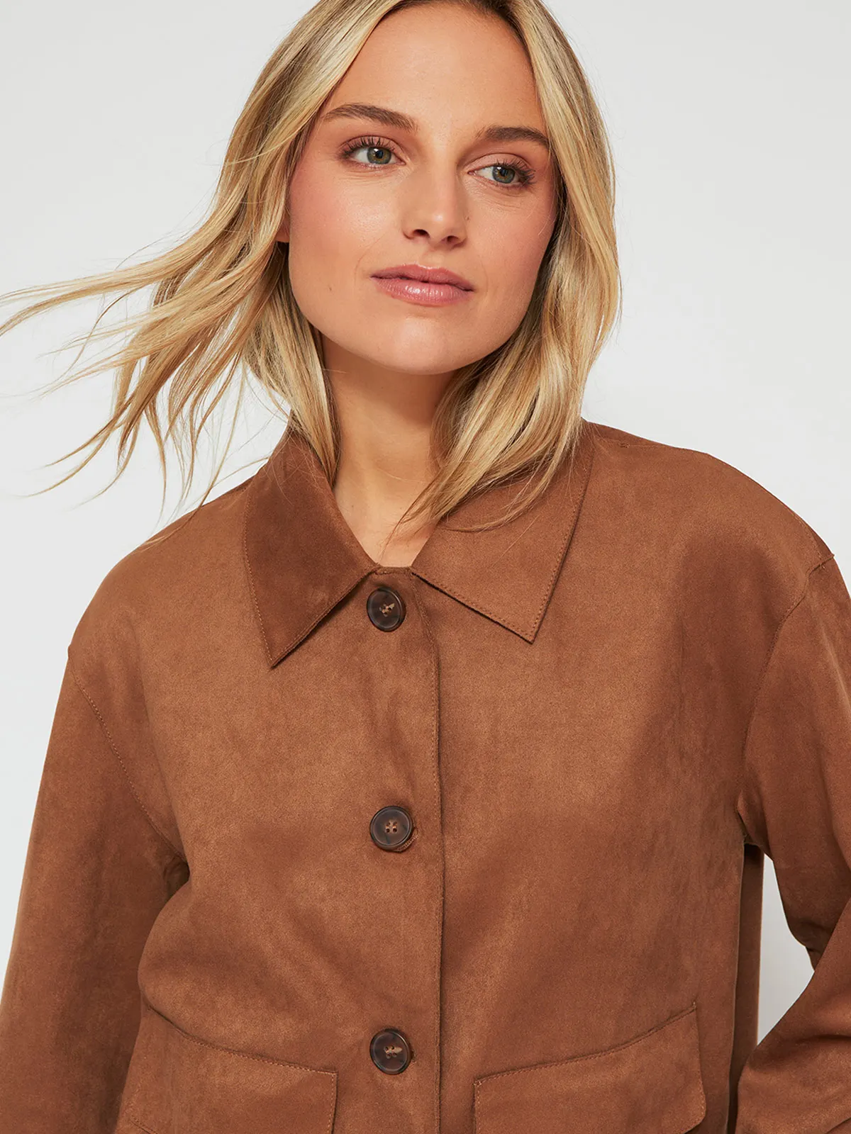 CHAQUETA MUJER INDEX CORTA EFECTO PIEL GAMUZA - 3