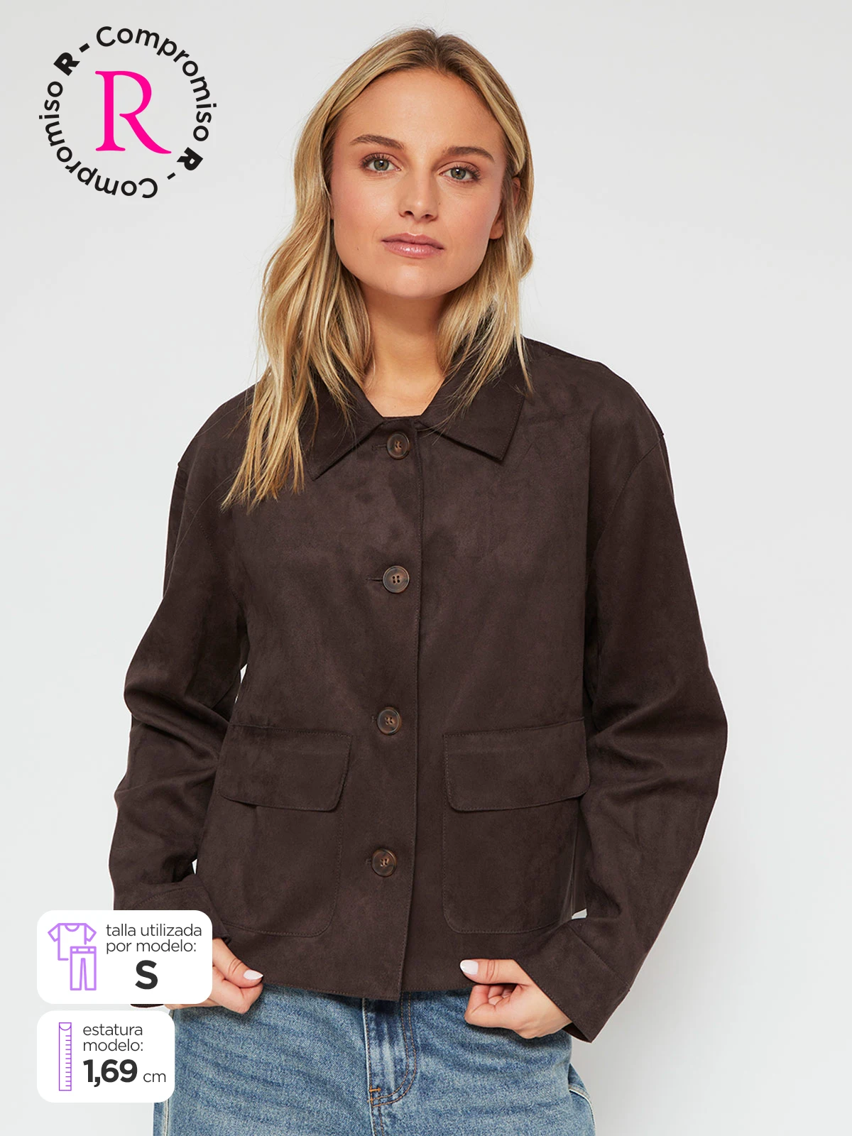 CHAQUETA MUJER INDEX CORTA EFECTO PIEL GAMUZA - 1