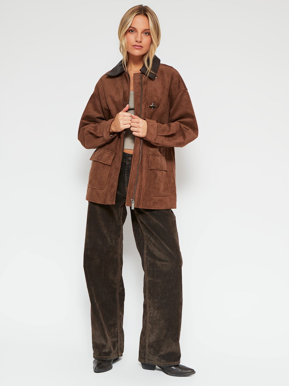 CHAQUETA MUJER INDEX CORTA EFECTO PIEL GAMUZA - 4