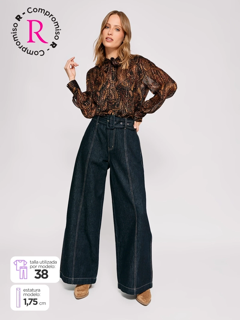 JEANS MUJER MARQUIS ALGODÓN WIDE LEG CINTURÓN - 2