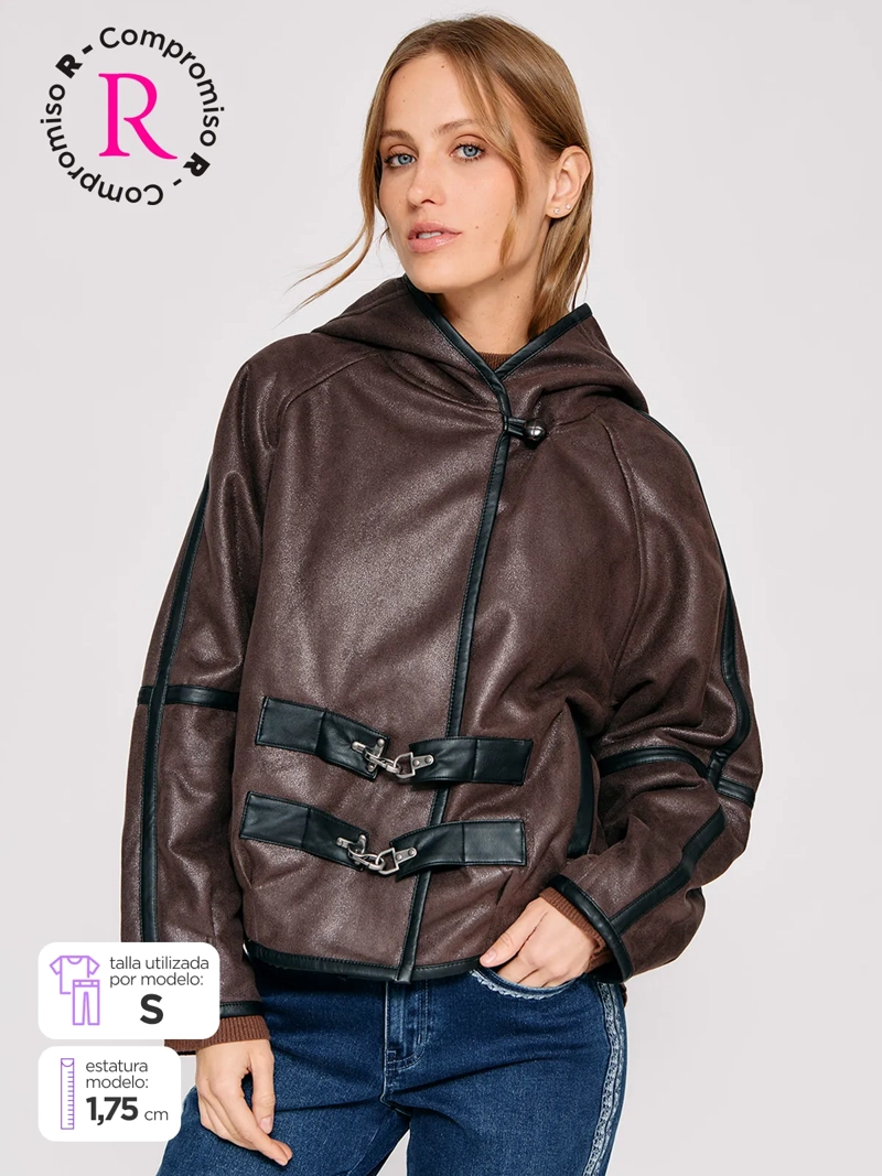 CHAQUETA MUJER TATIENNE CORTA EFECTO CUERO PELUDA - 1