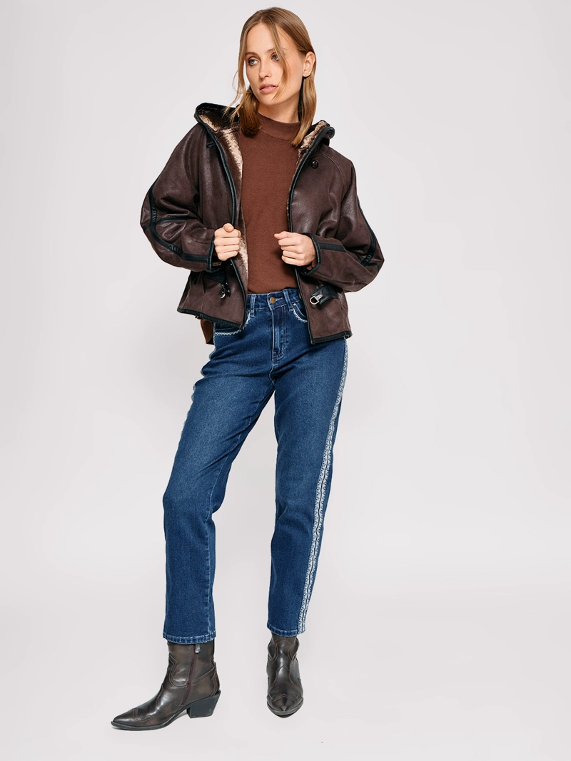 CHAQUETA MUJER TATIENNE CORTA EFECTO CUERO PELUDA - 4