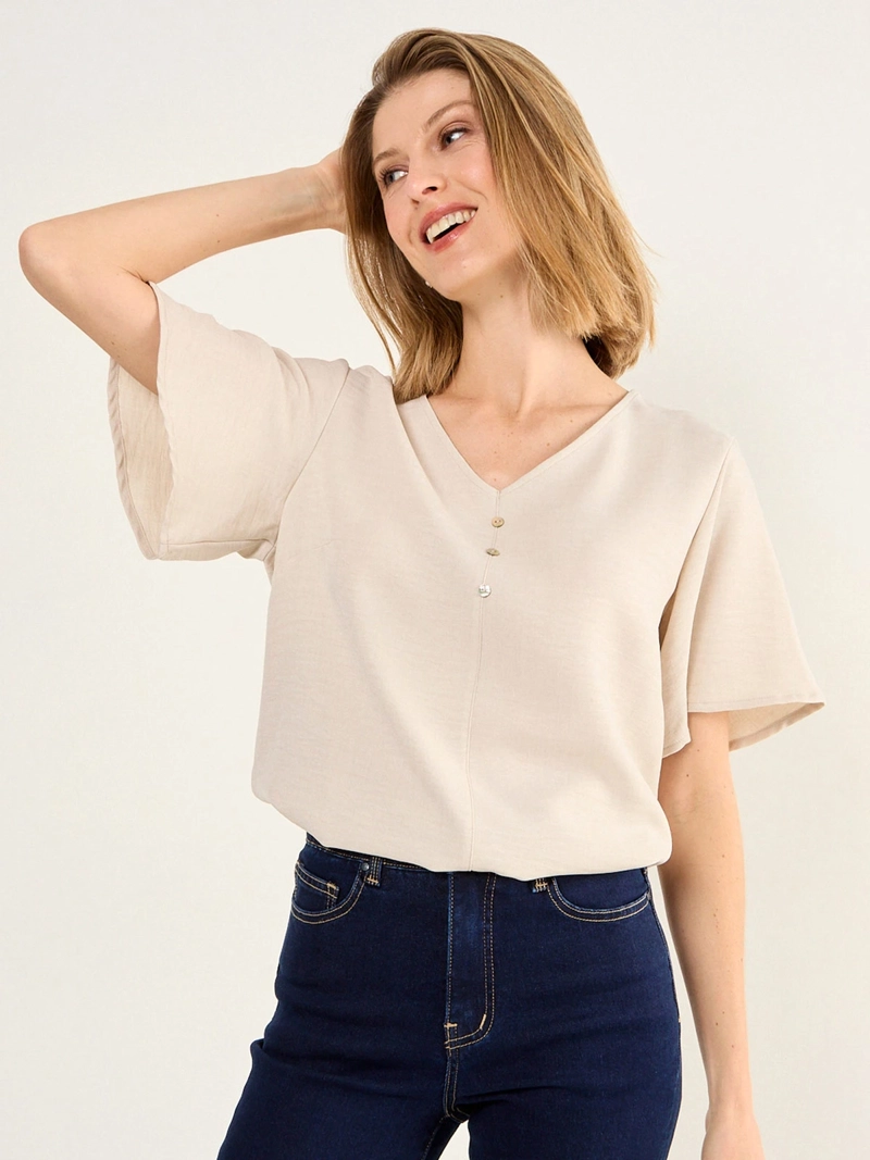 BLUSA MUJER MA GRIFFE ESCOTE EN V MANGA ACAMPANADA - 3