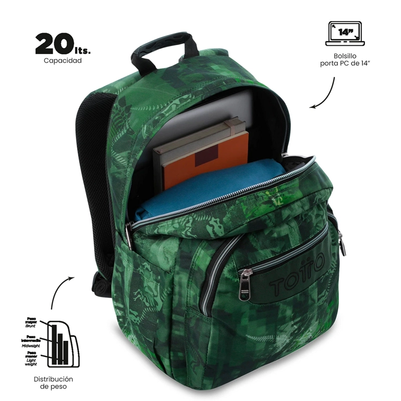MOCHILA TOTTO ACUARELA VERDE - 5