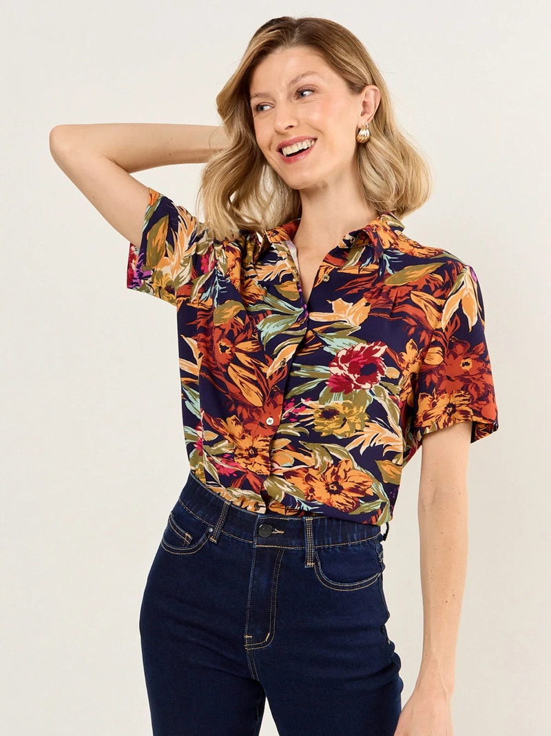 BLUSA MUJER MA GRIFFE CUELLO CAMISERO MANGA CORTA RECOGIDO - 3