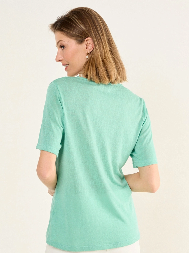 POLERA MUJER MA GRIFFE ALGODÓN ESCOTE EN V MANGA CORTA MACRAMÉ - 4