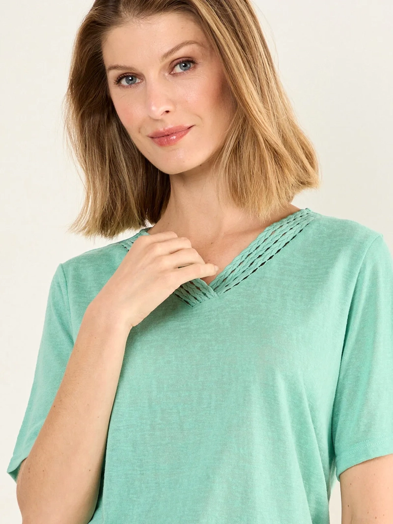 POLERA MUJER MA GRIFFE ALGODÓN ESCOTE EN V MANGA CORTA MACRAMÉ - 5