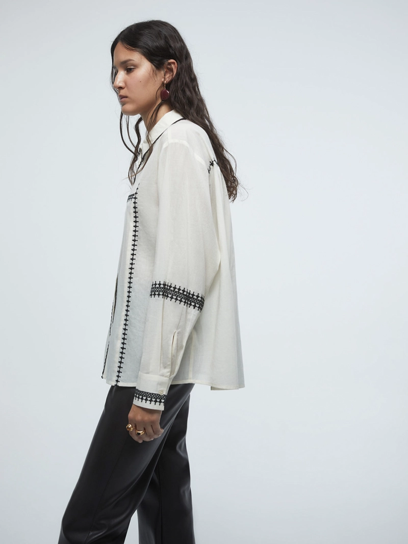 BLUSA MUJER SFERA ALGODÓN MANGA LARGA BORDADO - 3