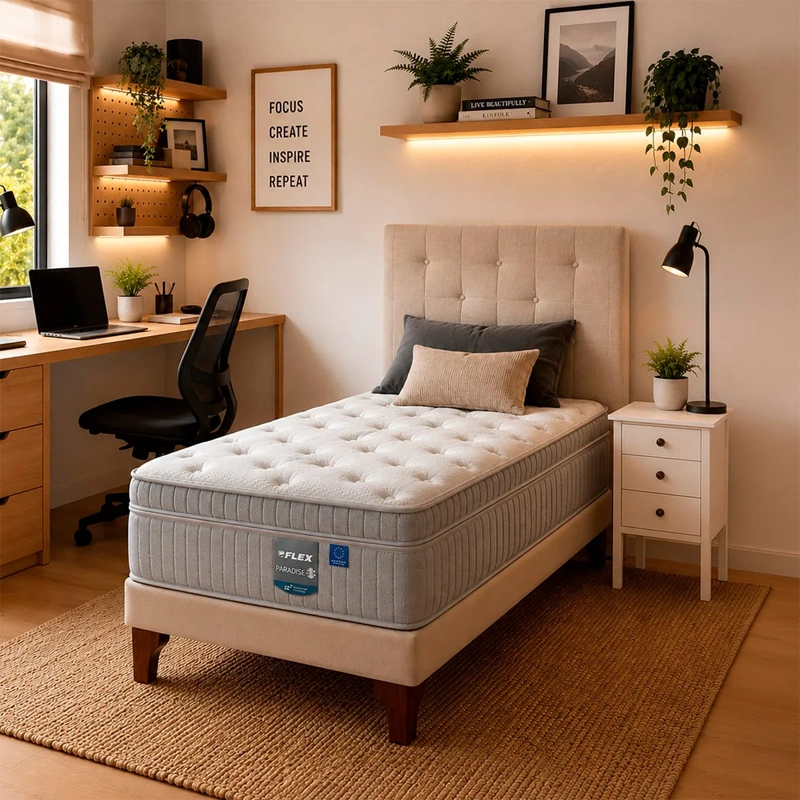 CAMA EUROPEA FLEX PARADISE 1.5 PLAZAS + RESPALDO + VELADOR - 5