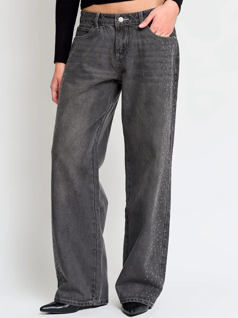 JEANS MUJER INDEX ALGODÓN TIRO BAJO BRILLOS - 2