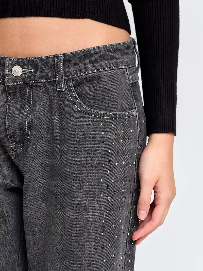JEANS MUJER INDEX ALGODÓN TIRO BAJO BRILLOS - 4