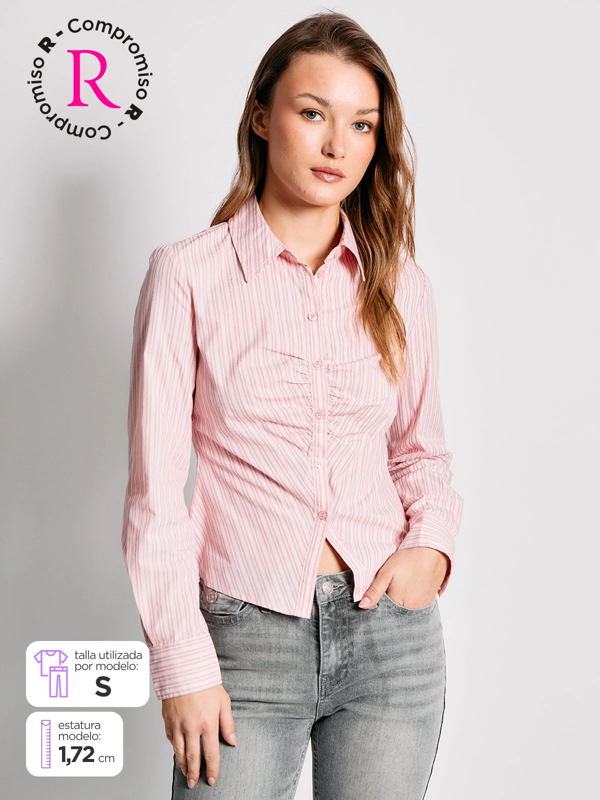 BLUSA MUJER INDEX ALGODÓN MANGA LARGA ENTALLADA