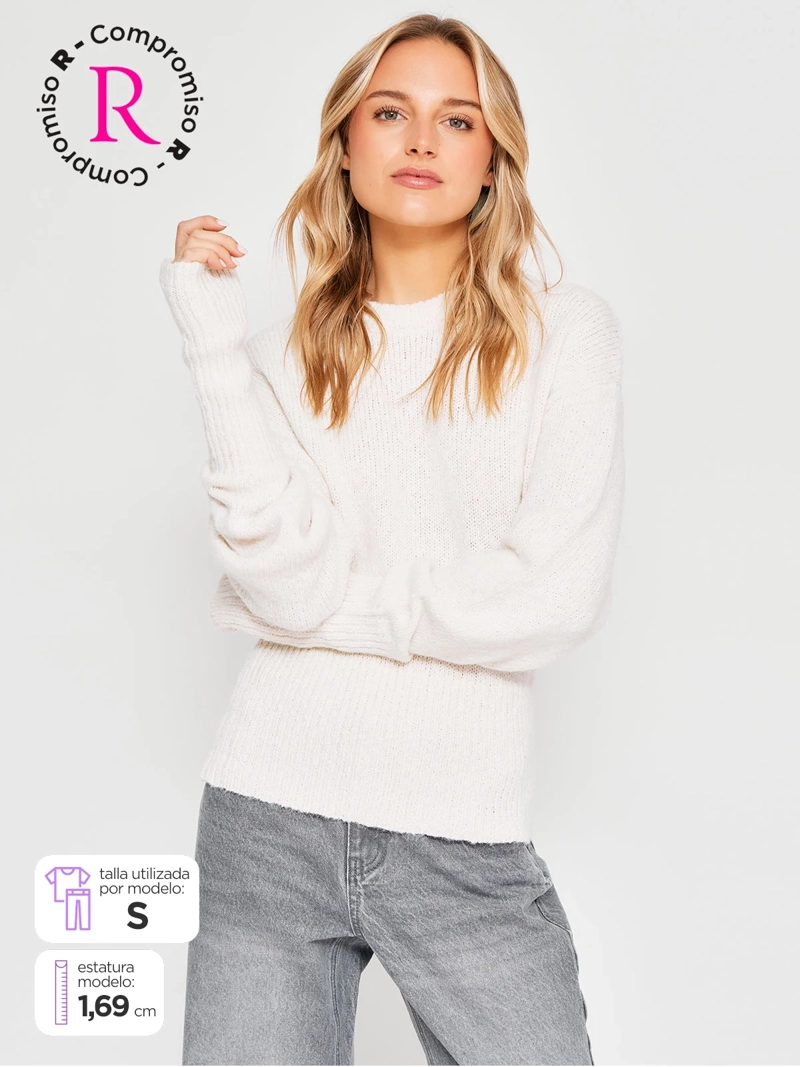 SWEATER MUJER INDEX ALGODÓN MANGA LARGA GLOBO - 1