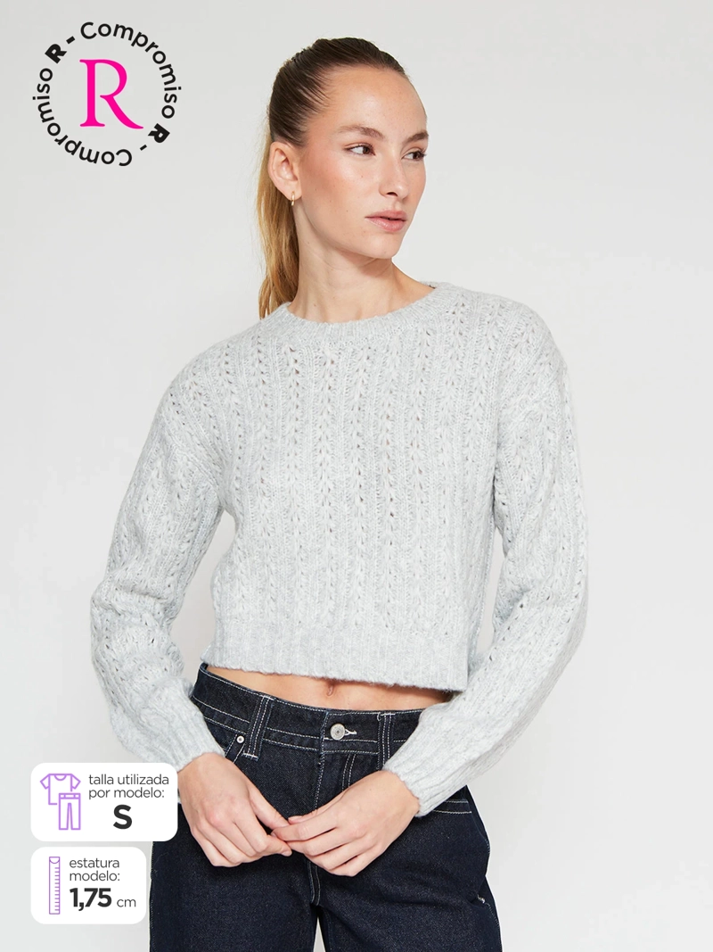 SWEATER MUJER INDEX MANGA LARGA TRENZADO - 1