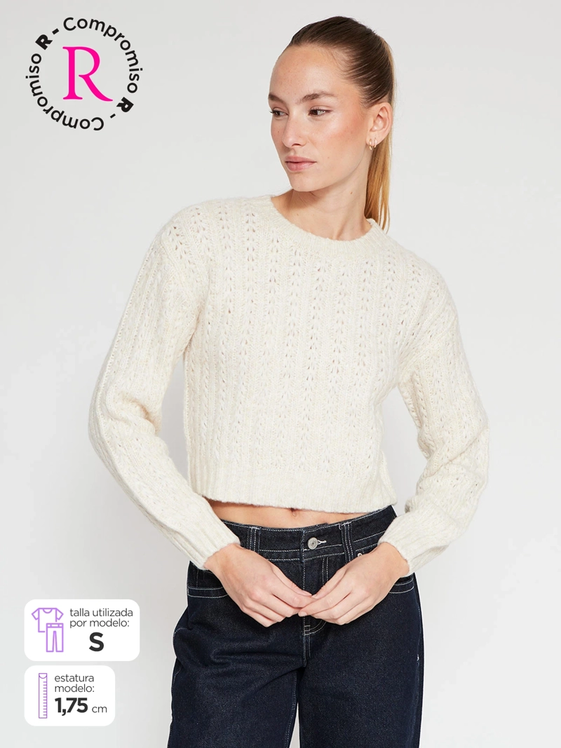 SWEATER MUJER INDEX MANGA LARGA TRENZADO - 1