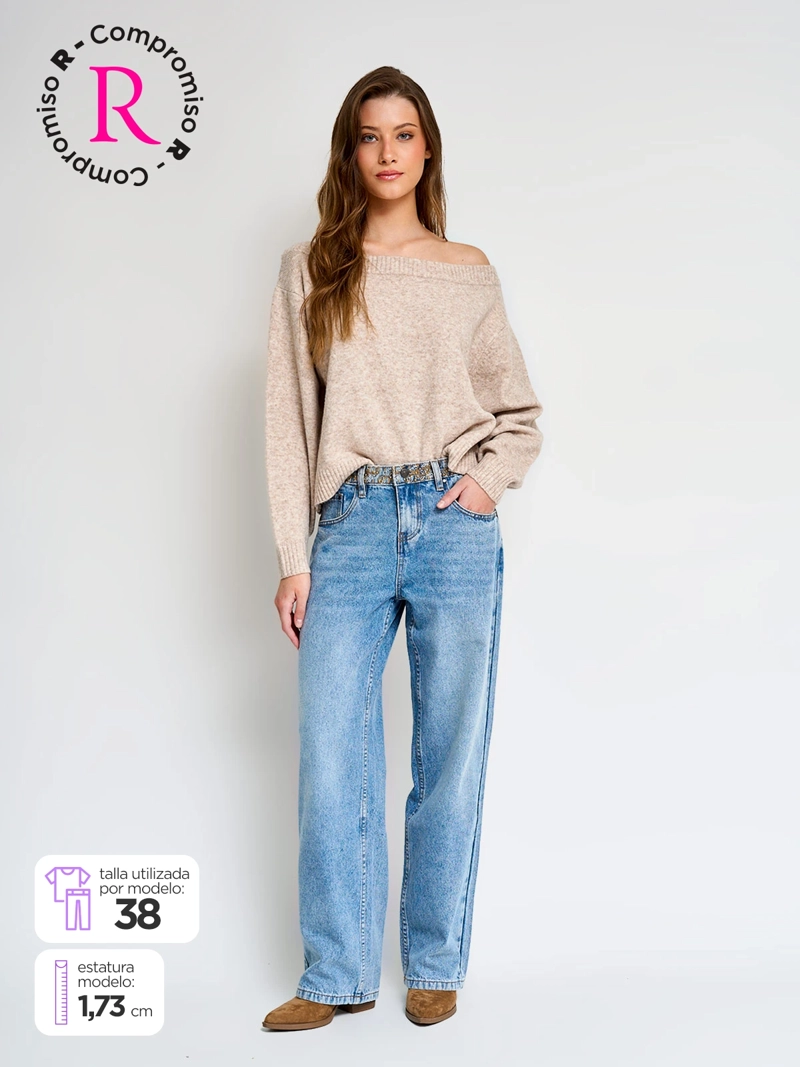 JEANS MUJER INDEX ALGODÓN CINTURÓN APLICACIONES - 1