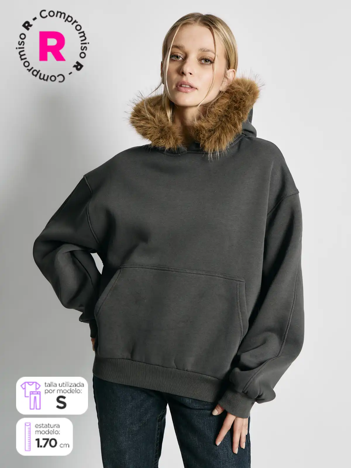 POLERÓN MUJER INDEX ALGODÓN MANGA LARGA GORRO CON PELOS - 1