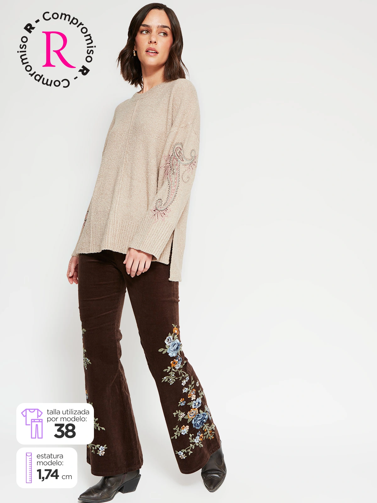 PANTALÓN MUJER TATIENNE ALGODÓN FLARE COTELÉ BORDADO - 1