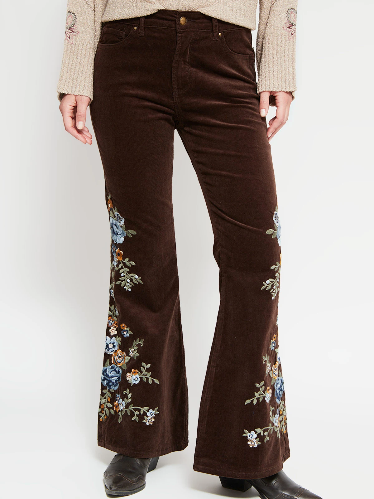 PANTALÓN MUJER TATIENNE ALGODÓN FLARE COTELÉ BORDADO - 2
