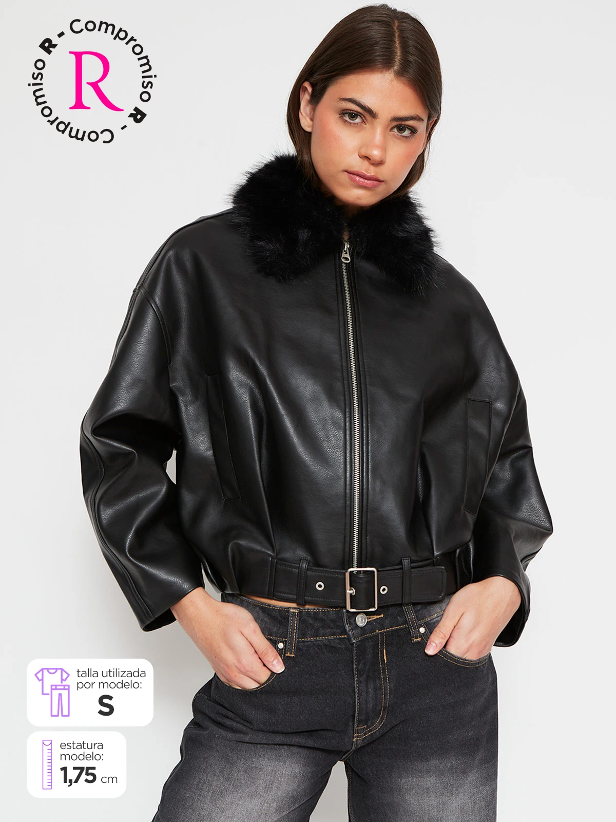 CHAQUETA MUJER INDEX CORTA EFECTO PIEL - 1