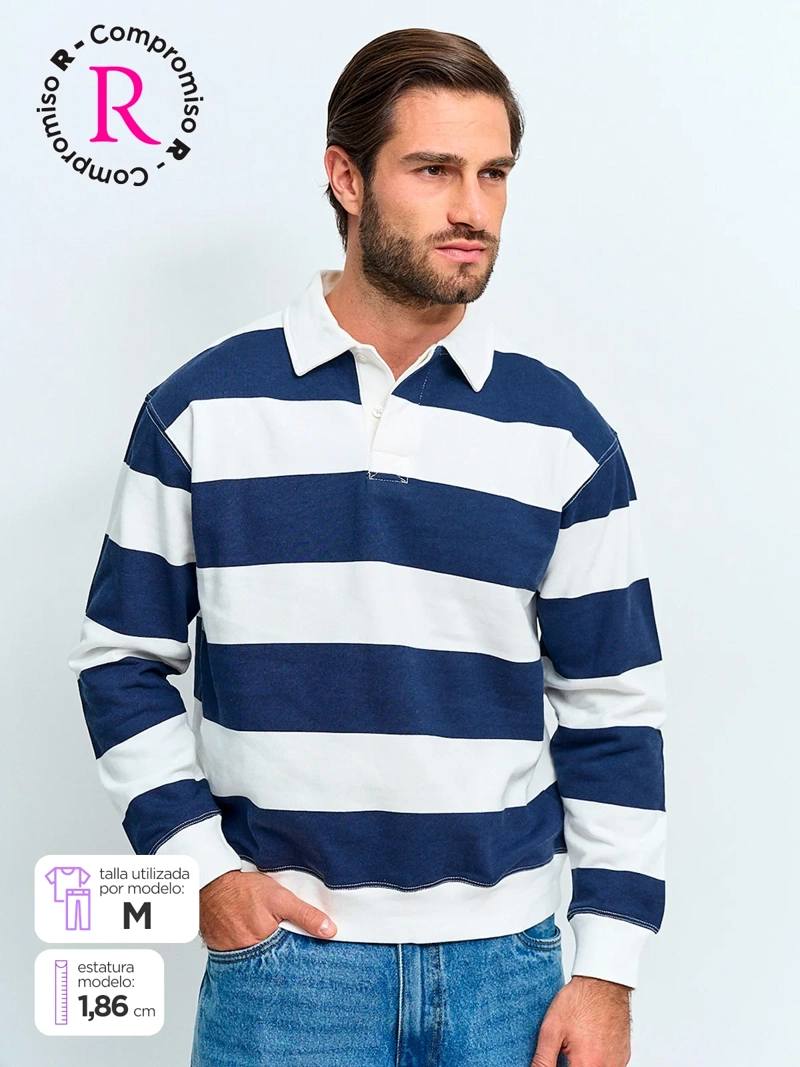 POLERA HOMBRE INDEX ALGODÓN CUELLO POLO MANGA LARGA RAYADA - 1