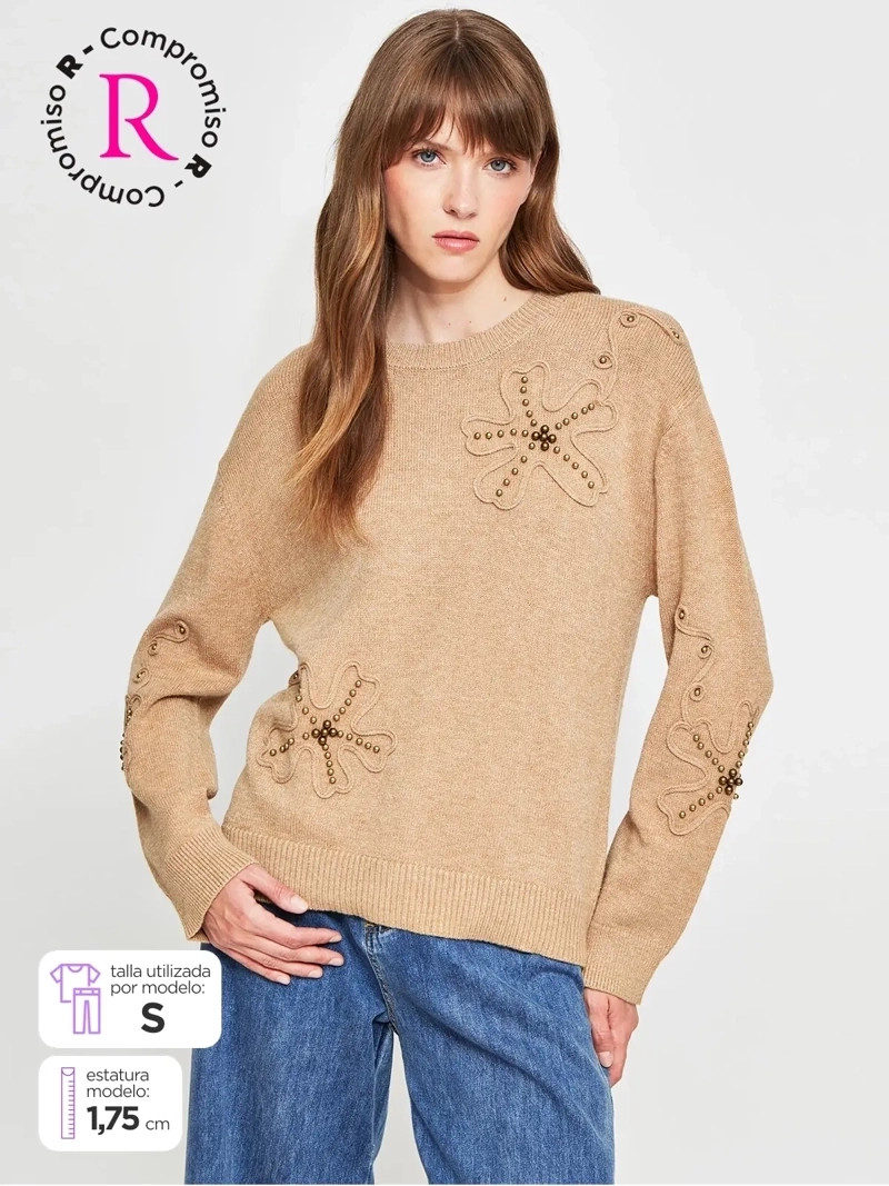 SWEATER MUJER TATIENNE BORDADO FLORES Y TACHAS - 1