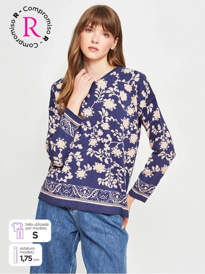 SWEATER MUJER TATIENNE CUELLO REDONDO PRINT - 1