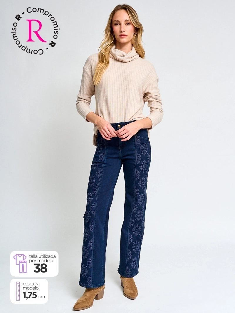 JEANS MUJER TATIENNE ALGODÓN RECTO BORDADO - 1