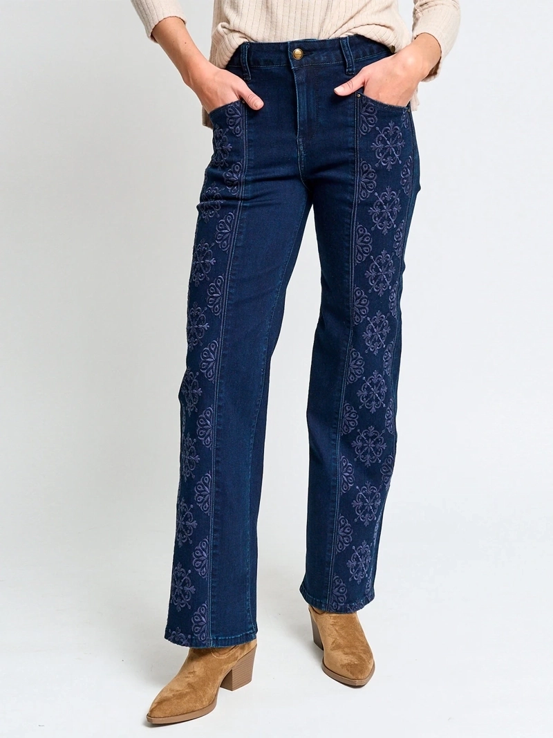 JEANS MUJER TATIENNE ALGODÓN RECTO BORDADO - 2