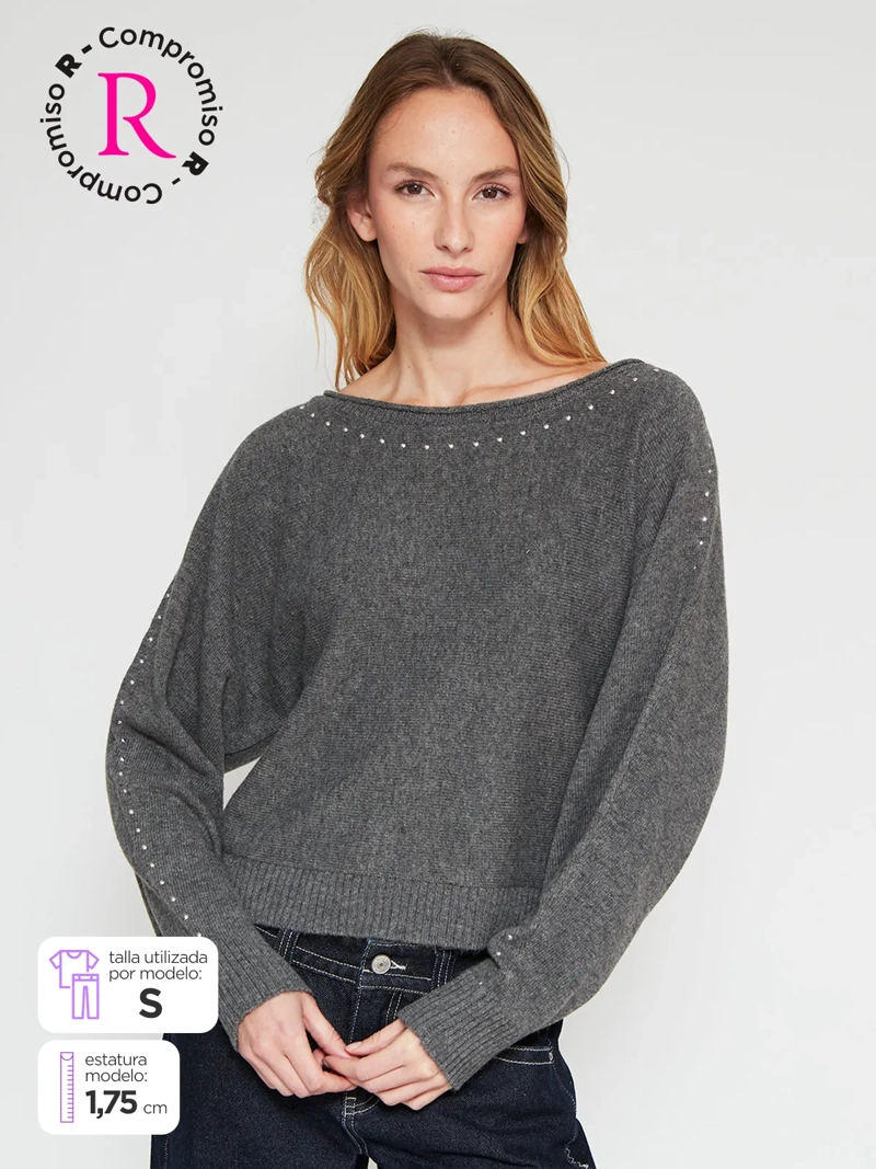 SWEATER MUJER INDEX MANGA LARGA TACHAS - 1