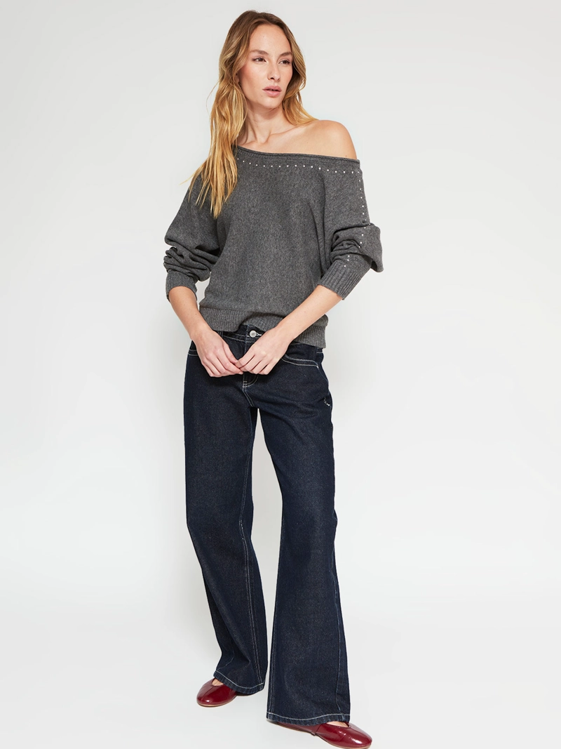 SWEATER MUJER INDEX MANGA LARGA TACHAS - 4