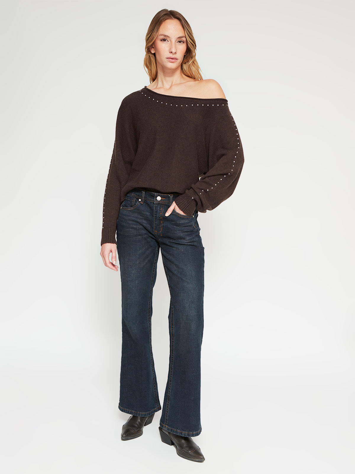 SWEATER MUJER INDEX MANGA LARGA TACHAS - 4