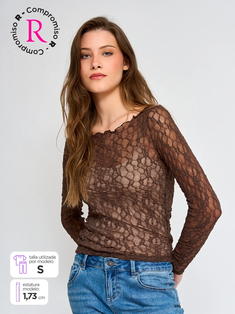 POLERA MUJER INDEX MANGA LARGA ENCAJE - 1
