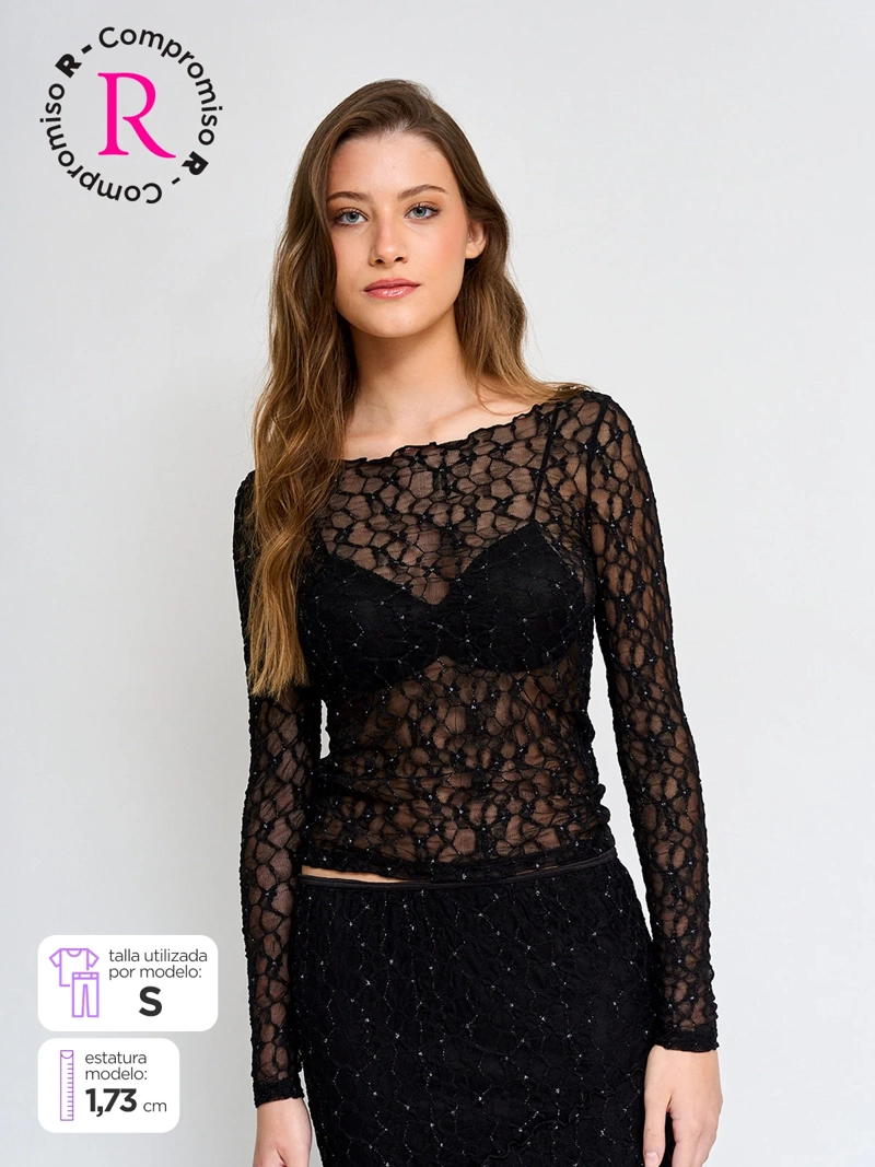 POLERA MUJER INDEX MANGA LARGA ENCAJE - 1