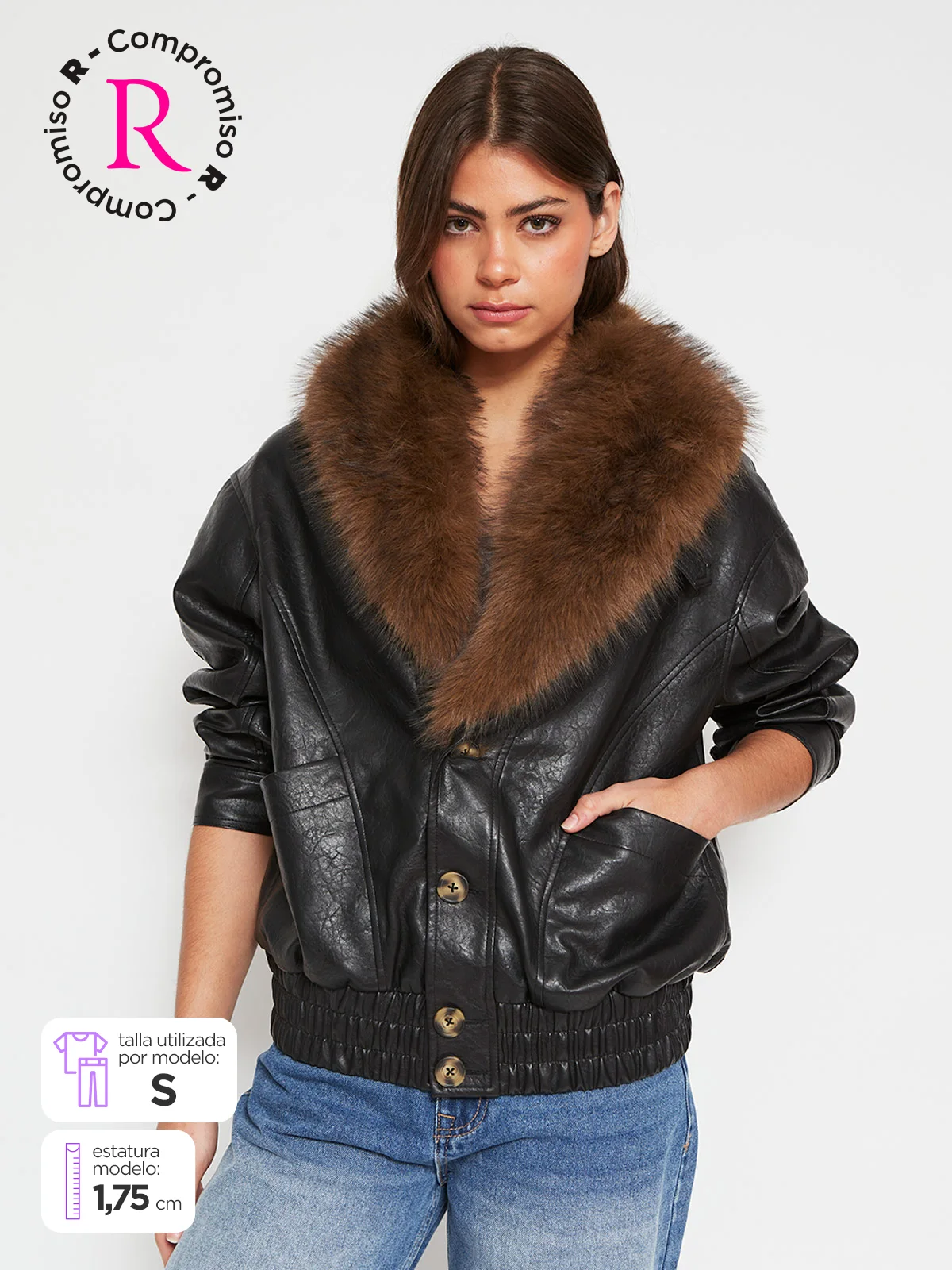 INDEX CHAQUETA MUJER INDEX CORTA EFECTO PIEL CUELLO
