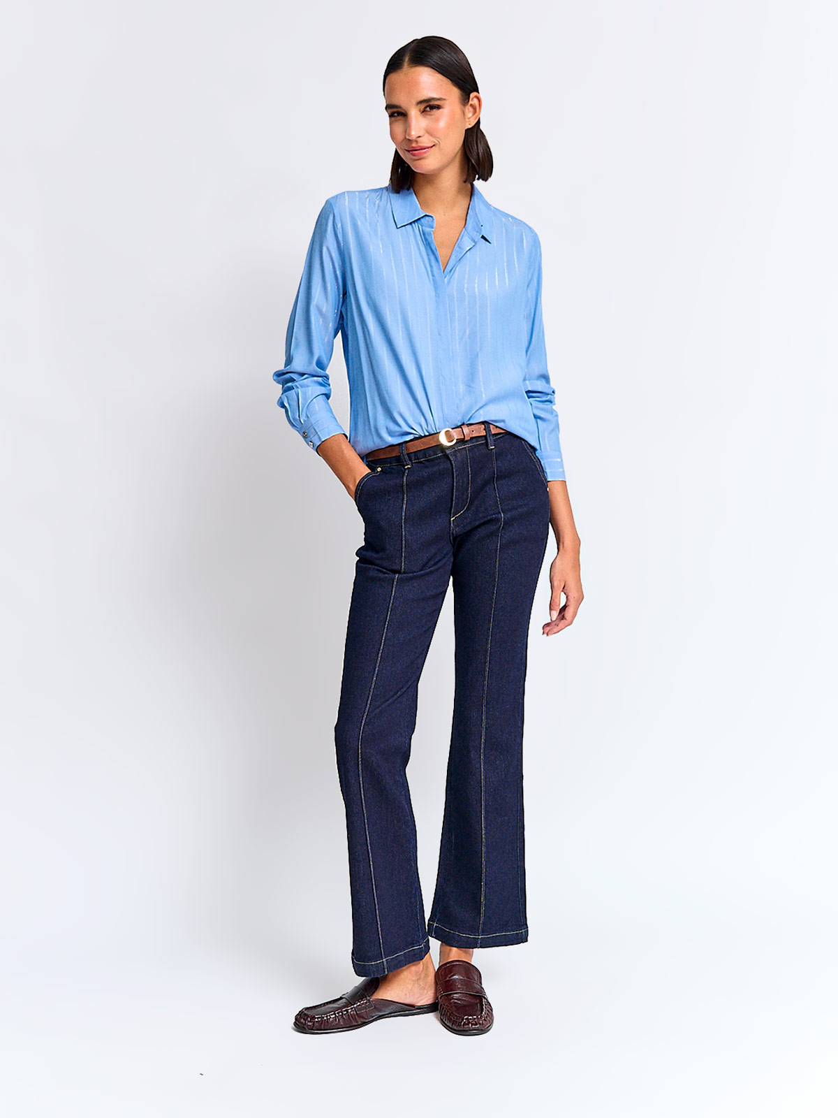 BLUSA MUJER CACHAREL CUELLO CAMISERO MANGA LARGA ESTAMPADA - 4