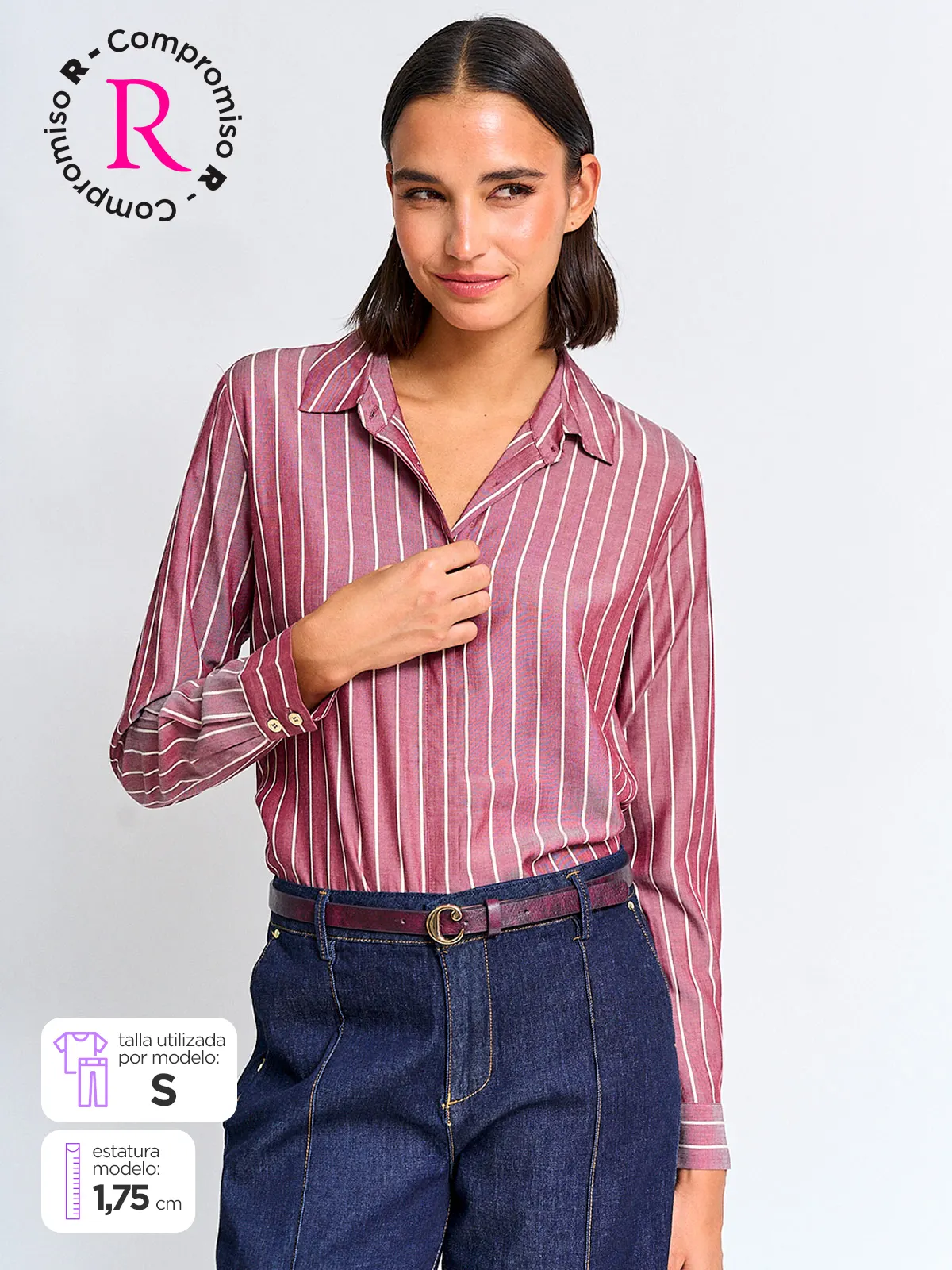 BLUSA MUJER CACHAREL CUELLO CAMISERO MANGA LARGA ESTAMPADA - 1