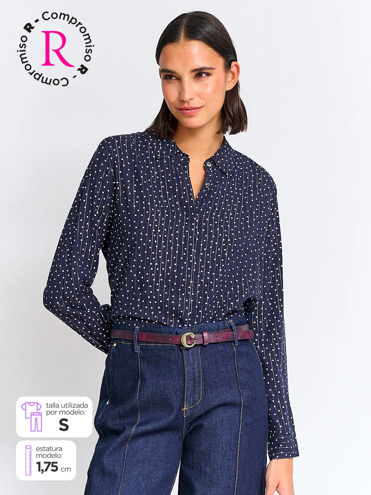 BLUSA MUJER CACHAREL CUELLO CAMISERO MANGA LARGA ESTAMPADA - 1