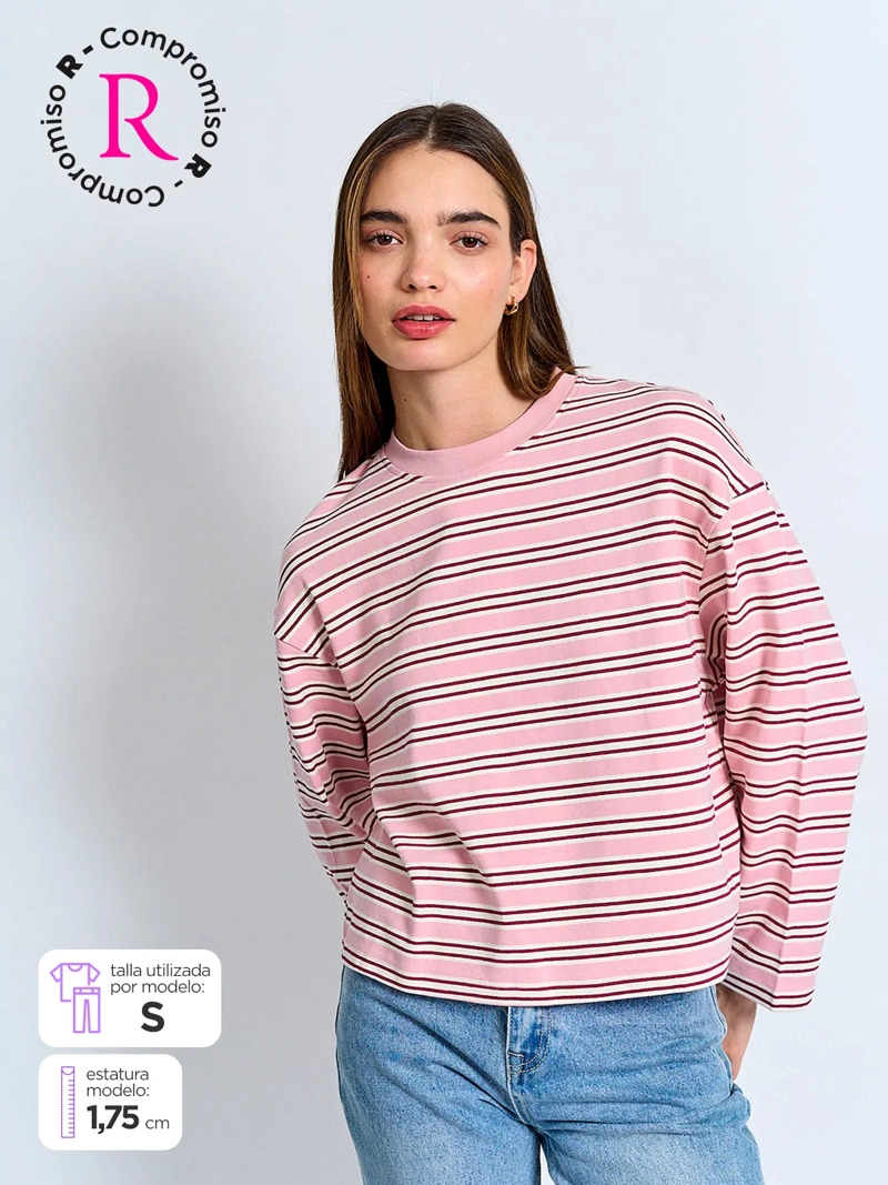 POLERA MUJER INDEX ALGODÓN MANGA LARGA RAYAS - 1