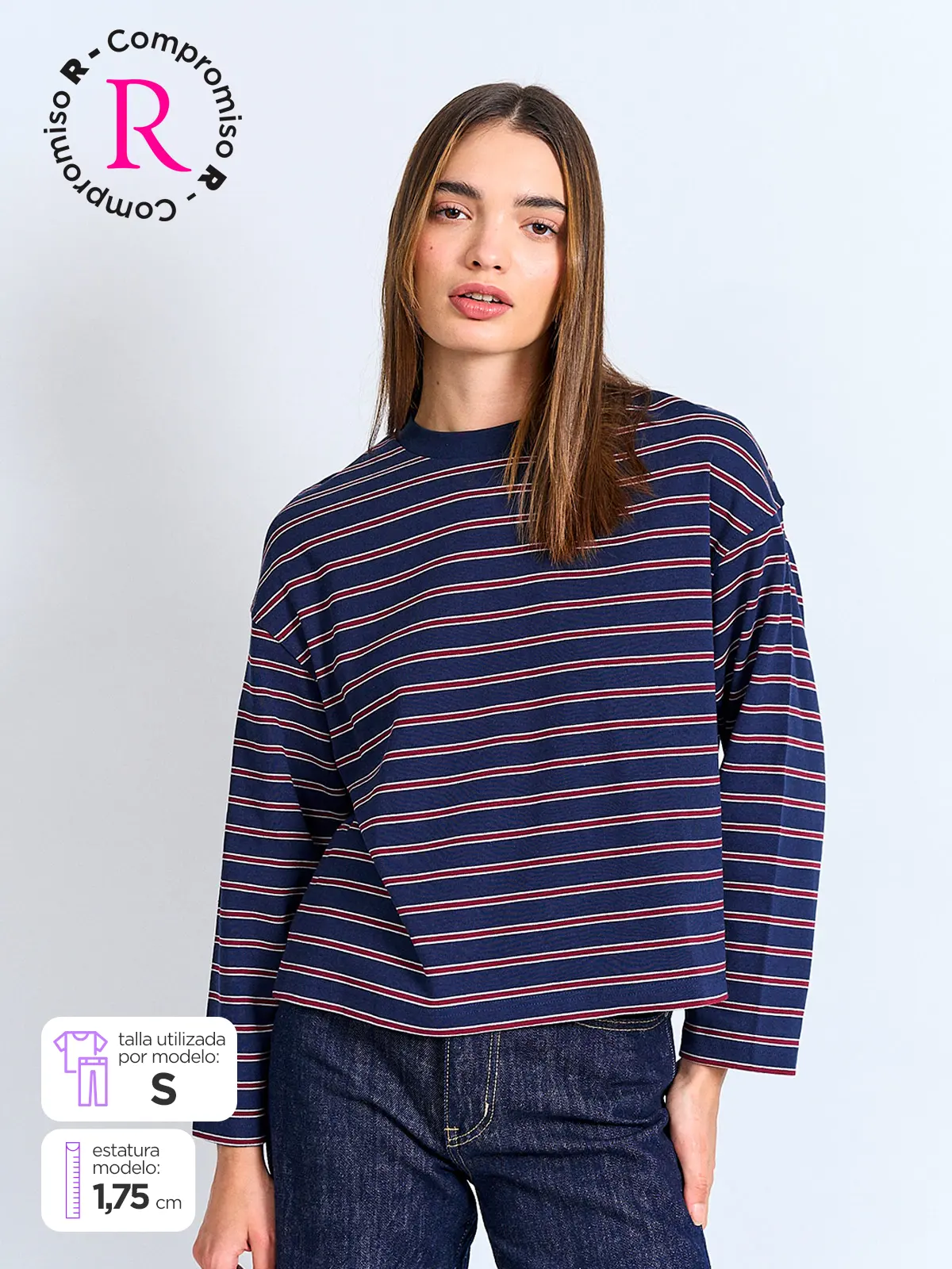 POLERA MUJER INDEX ALGODÓN MANGA LARGA RAYAS - 1