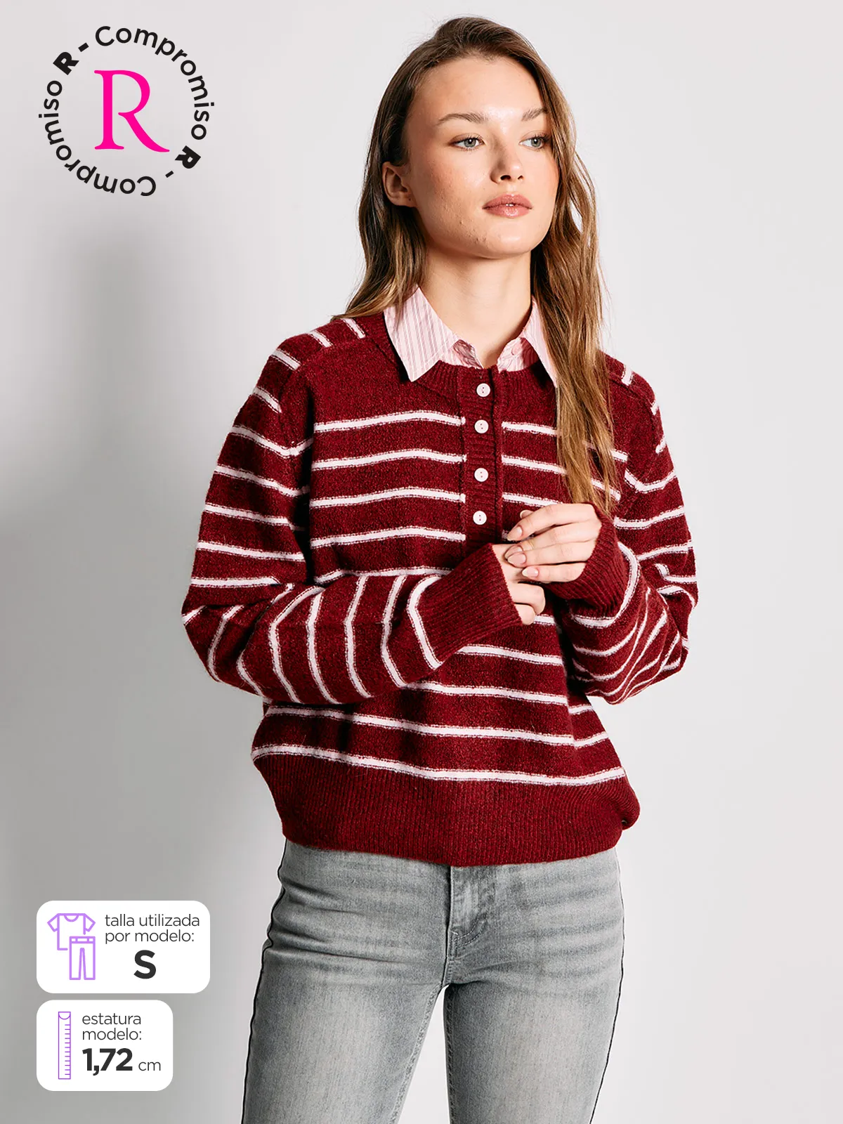 SWEATER MUJER INDEX MANGA LARGA RAYAS - 1