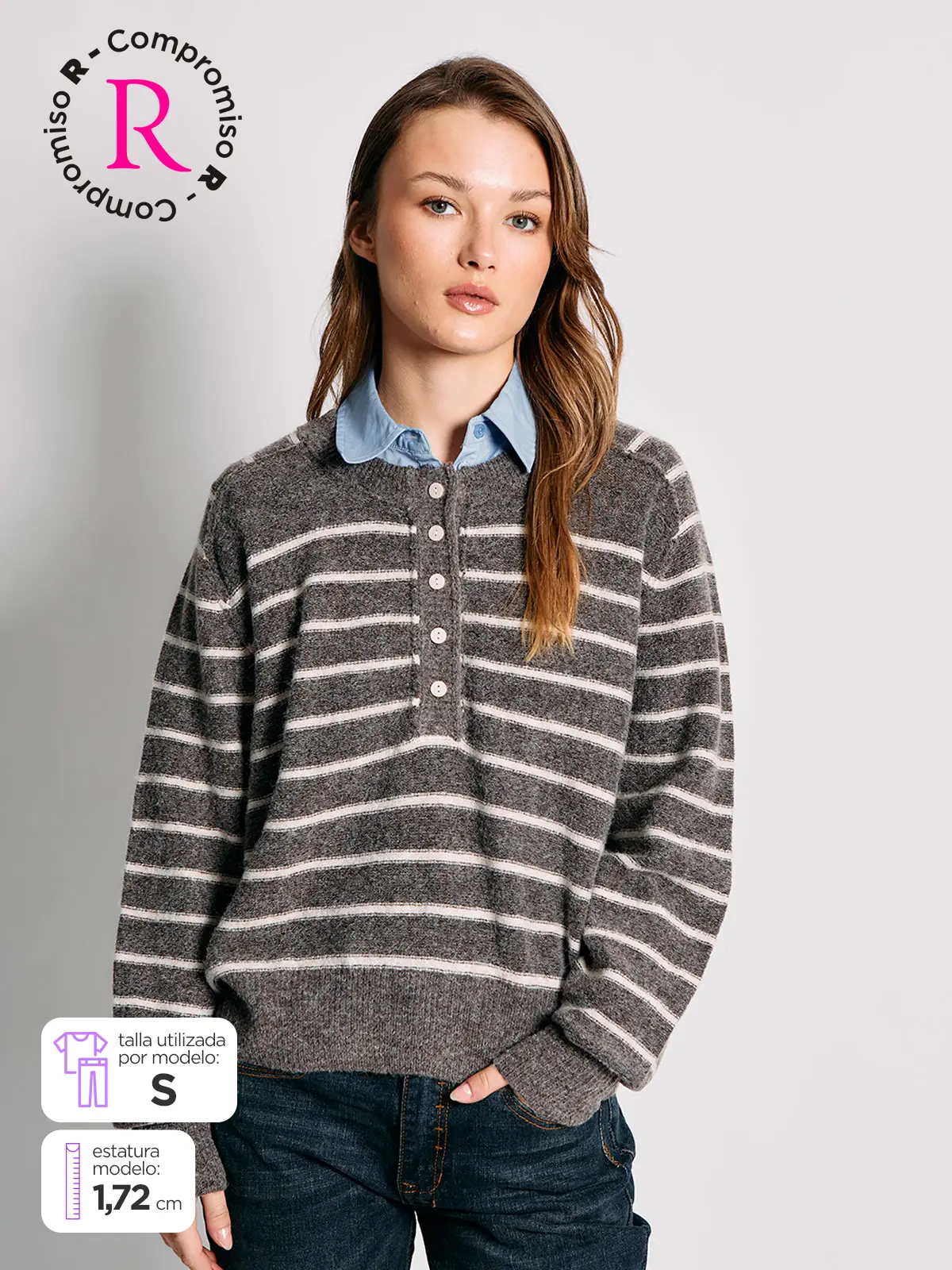 SWEATER MUJER INDEX MANGA LARGA RAYAS - 1