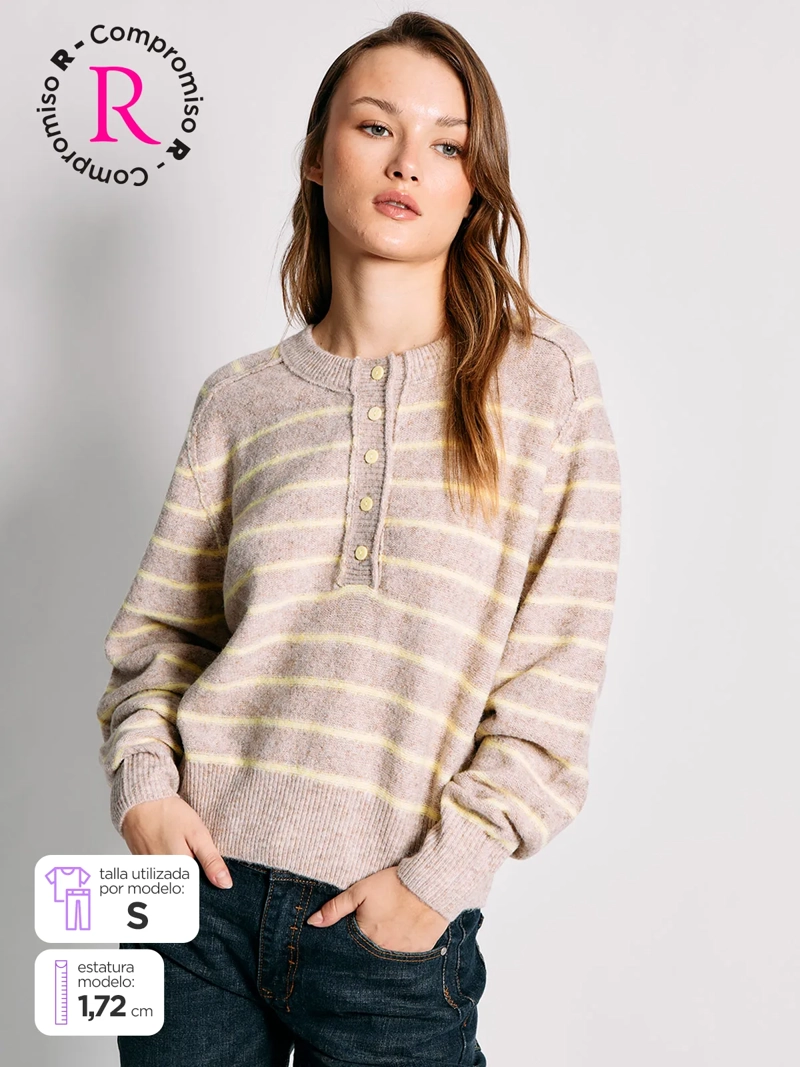 SWEATER MUJER INDEX MANGA LARGA RAYAS - 1